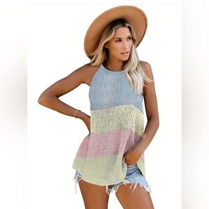 NWOT light knit halter color block sleeveless tank top